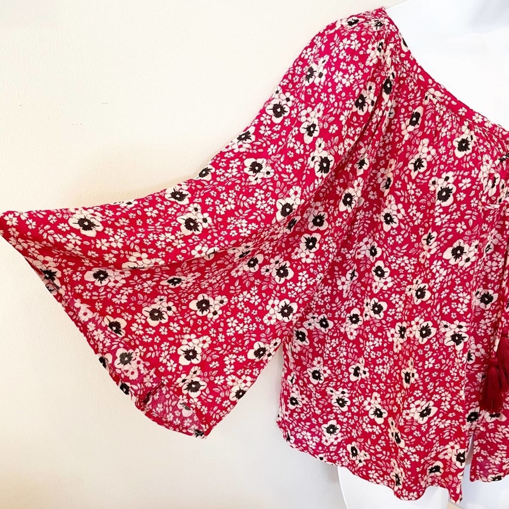 Zara Floral Print Kimono Sleeve Peasant Top XS - Picture 4 of 15